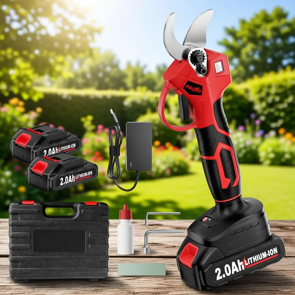 

Электрический секатор с диаметром реза 1,4 см, ЖК-дисплеем и 2 аккумуляторами 2,0 Ач для обрезки веток деревьев