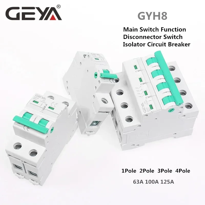 GEYA GYH8 Din Rail 2Pole Main Switch Function Disconnector Switch Isolator Circuit Breaker 400VAC DP Breaker