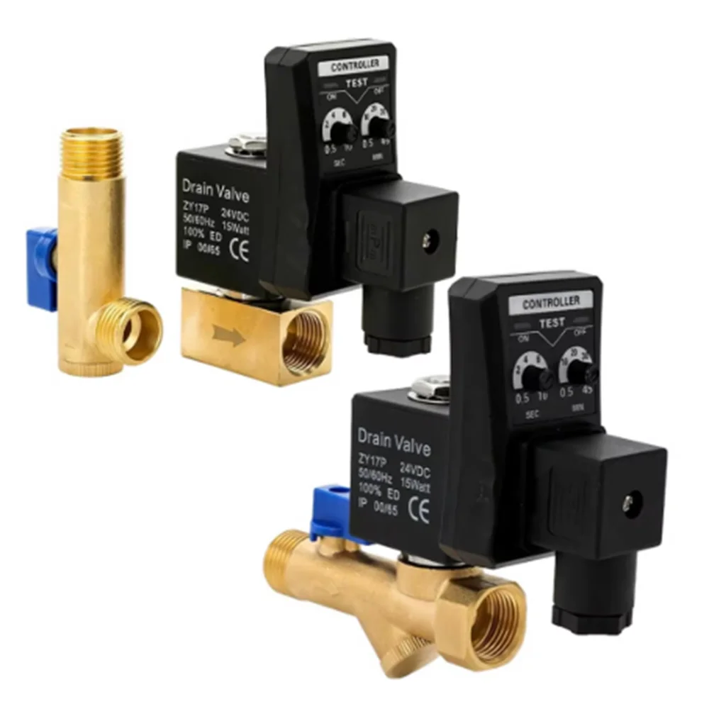 Magnetventil OPT-A OPT-B G1/2 Timed Auto Drain Valve with Solenoid Timer Controller Coil for Air Compressor Auto Drain Valve Pneumatik — Detail 1