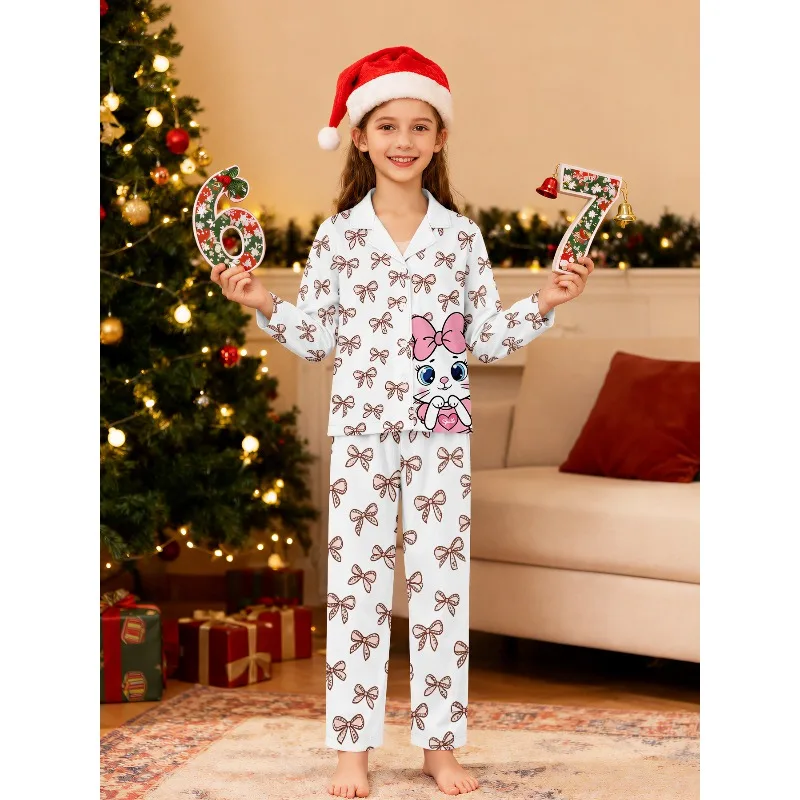 Girls Lapel Pajama Set Long Sleeve Nightwear, Assorted Space Game Koala Cat Banana Prints, Perfect Birthday Xmas Gift