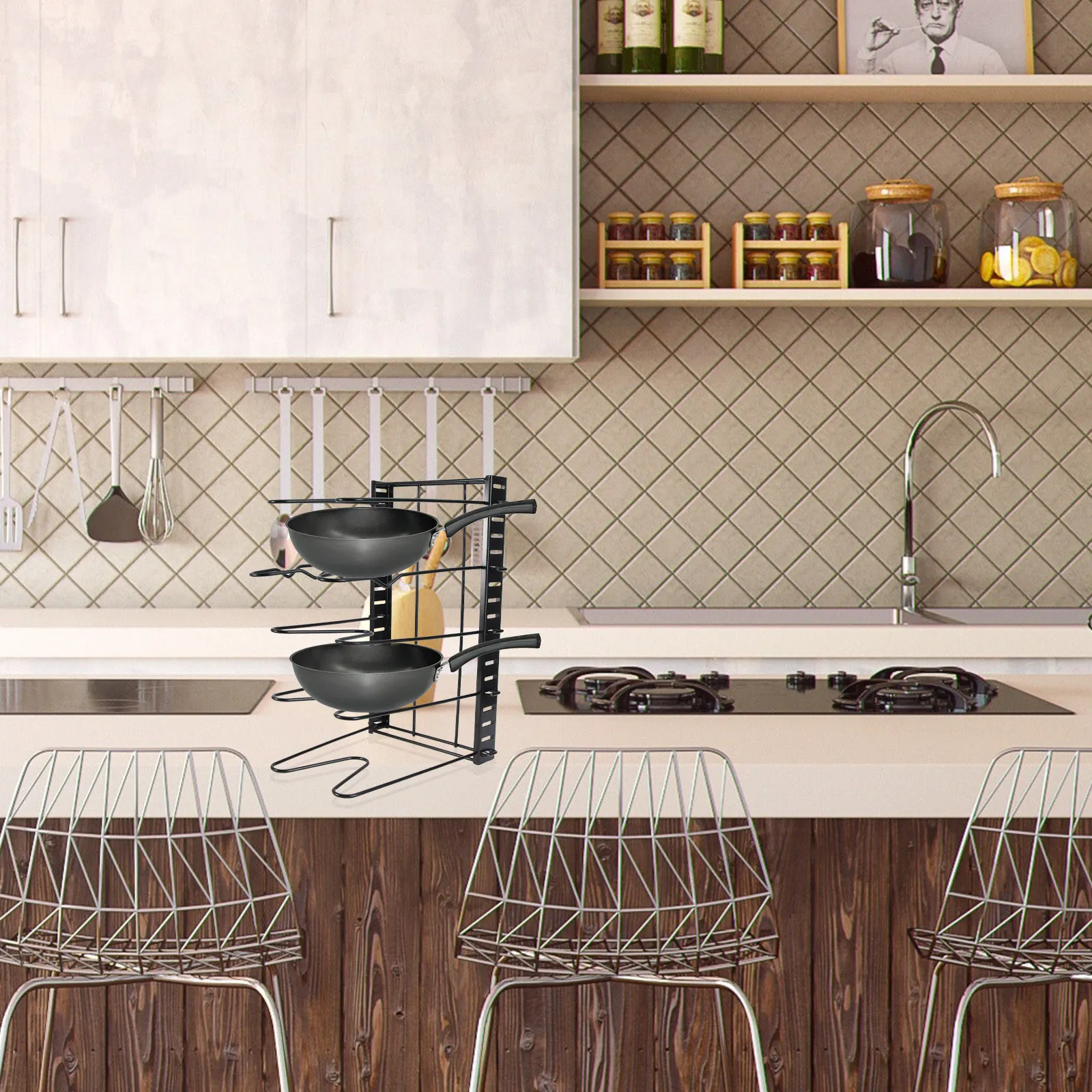 

Набор из 5-слойных железных кухонных органайзеров для дома: многофункциональная подставка для крышек и поднос для хранения, черная