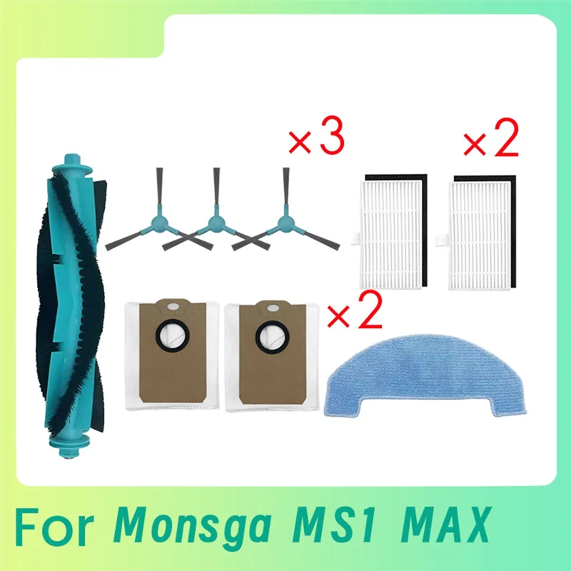 WHYY-9PCS Kantong Debu Sikat Utama Kain Pel Sikat Samping Filter HEPA untuk Aksesori Penyedot Debu Robot MONSGA MS1 MAX