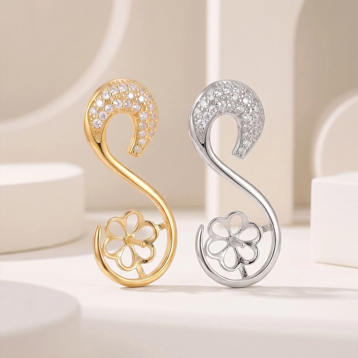 925 Sterling Silver Swan Neck Pendant Blank Base Fit For Round Bead Inlay DIY Necklace Charm Jewelry Making Accessories