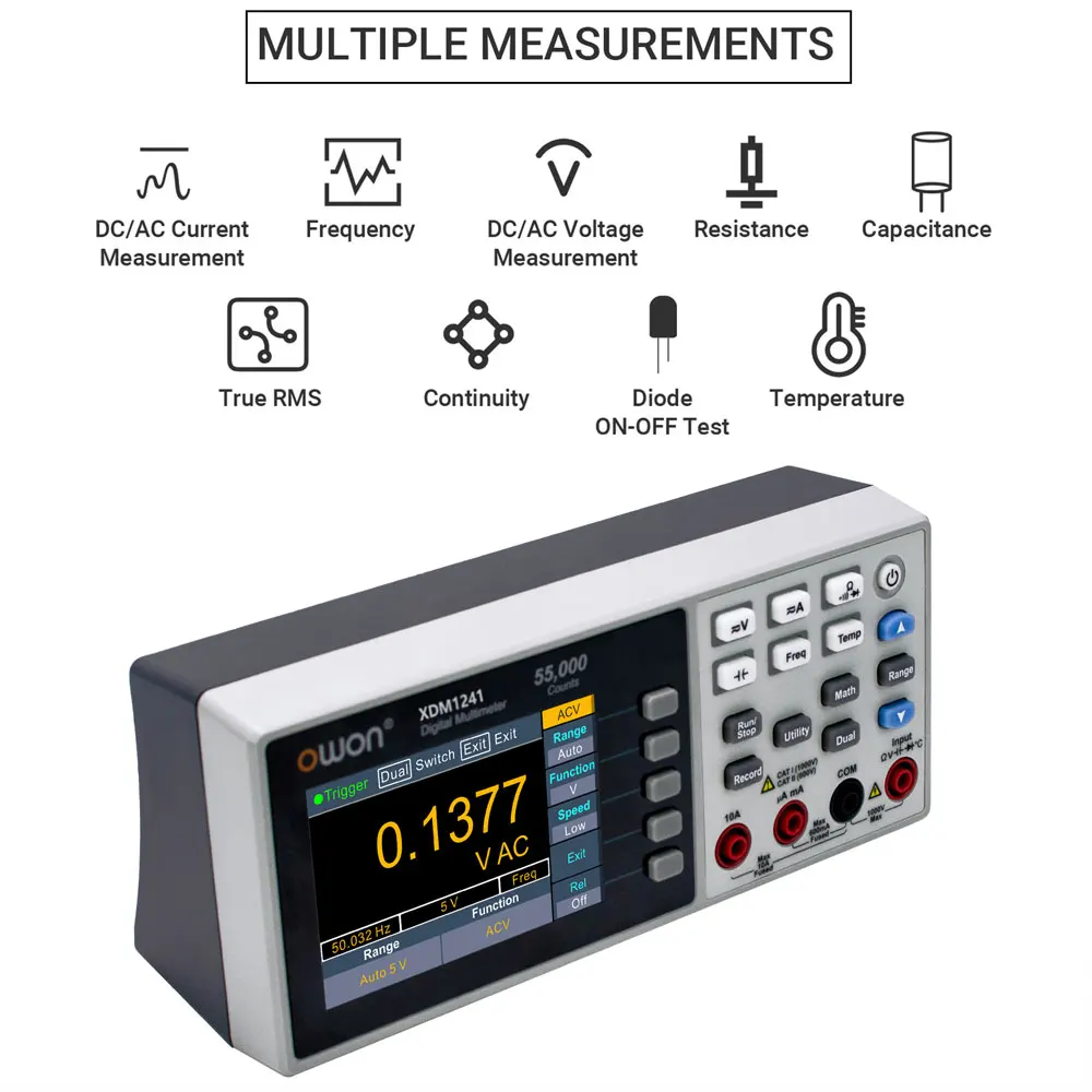 Owon XDM1241 Digitalmultimeter, wiederaufladbar, 55.000 Zählungen, hochpräzises True RMS-Universalmessgerät