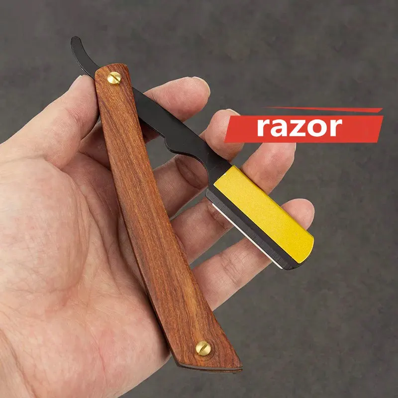Парикмахерская бритва из нержавеющей стали, деревянный держатель для парикмахерских ножей, ручная бритва, парикмахерская, бритье, держатель ножа для обрезки лица