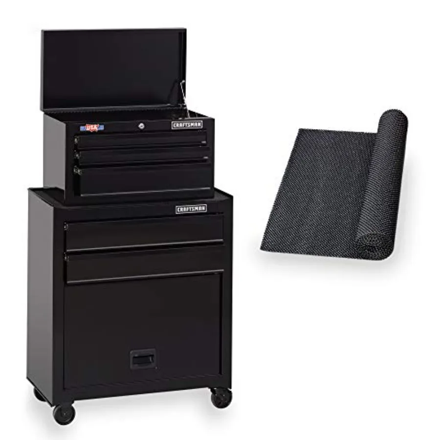 Tool Chest Combo with Drawer Liner Roll, 26-Inch, Rolling, 5 Drawer, Black