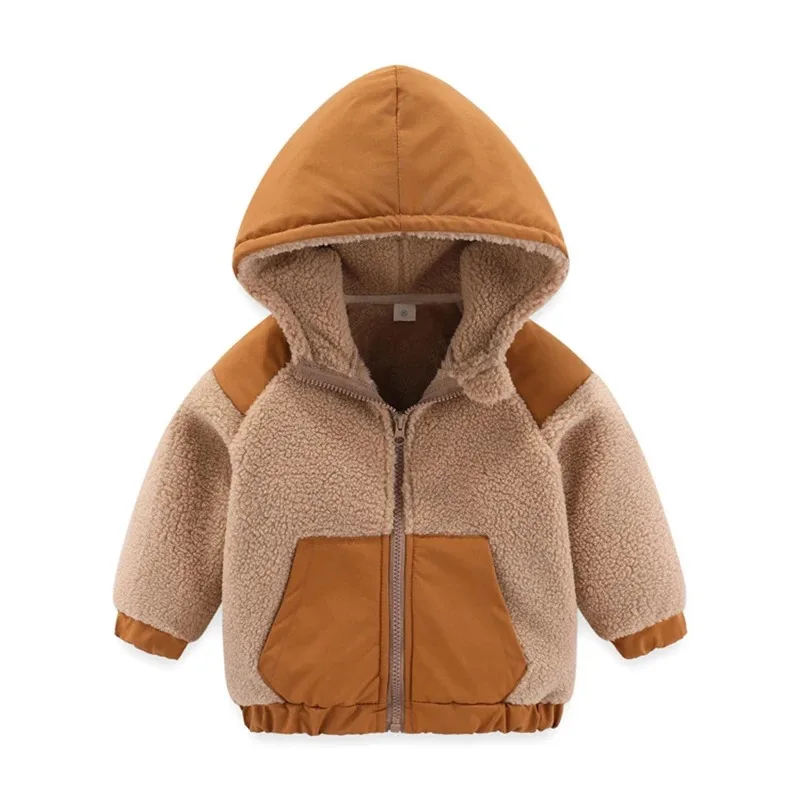 2026 New Autumn Winter Boys Jacket Warm Fleece Baby Coat Fashion Zipper Hooded Children Outerwear 1 2 3 4 5 6 7 Yrs Kids Clothes