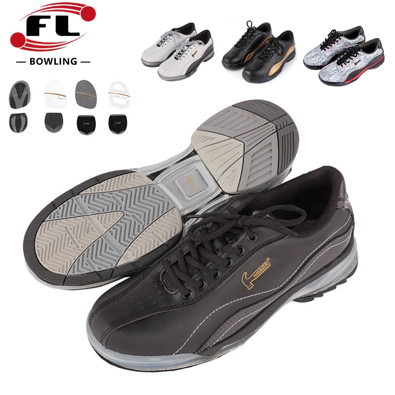 

Men's Leather Bowling Shoes Professional Cushioned Sneakers Anti-slip Changeable Sole Indoor Trainers Quality Bowling Shoes