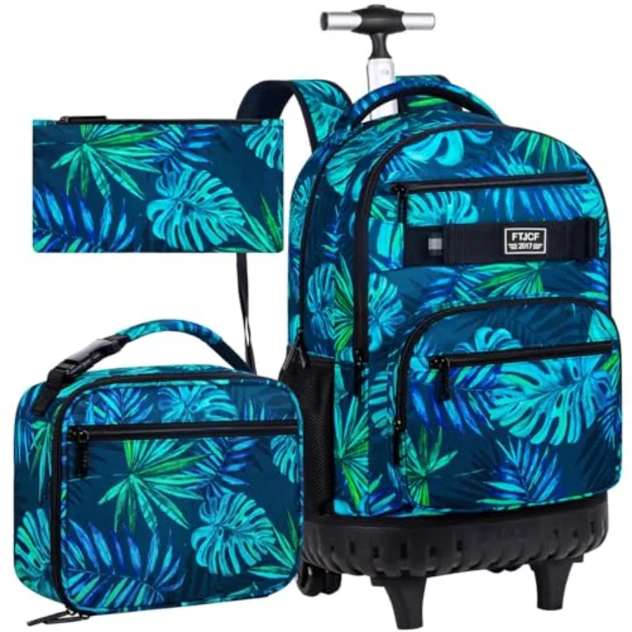 

3Pcs Rolling Backpack for Men 19 Inche Adult Bag with Roller Wheels Wheeled Bookbag Set for Boys - Green