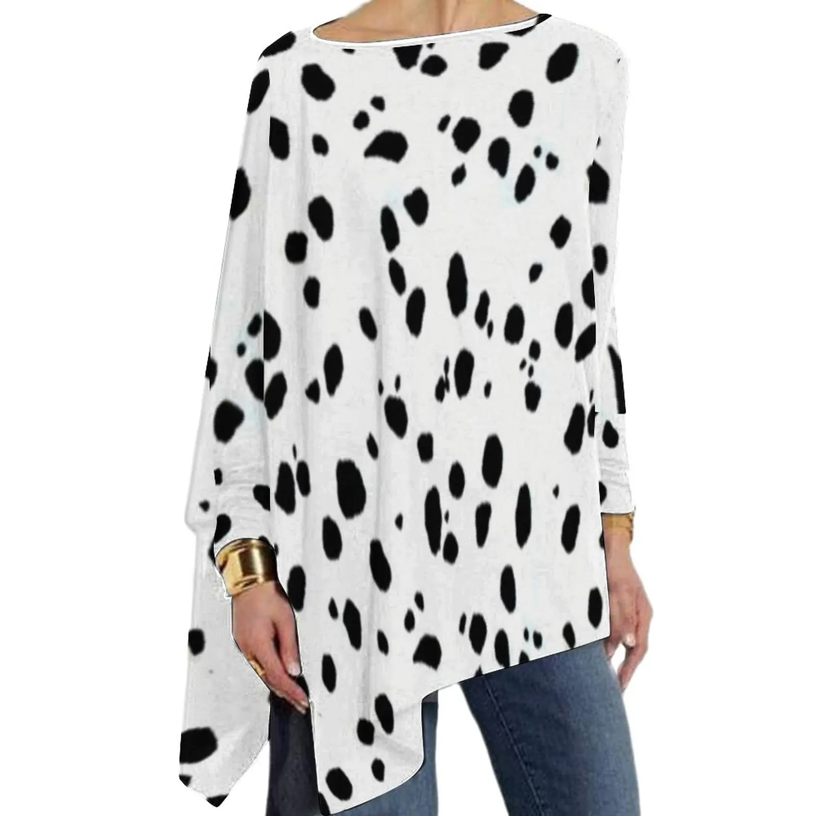 

Dalmatian Dog Print T-Shirt Cute Spots Dots Streetwear Long Sleeve T Shirts Elegant Tee Shirt Women Tops Big Size 5XL 6XL