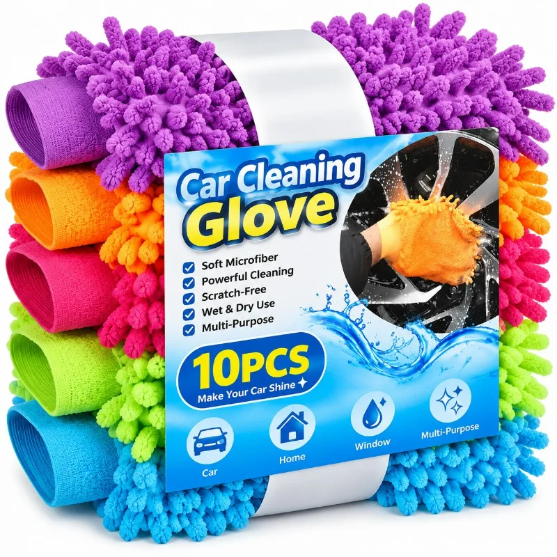 Microfiber Car Wash Mitt Soft Scratch Free Chenille Auto Cleaning Glove Super Absorbent Detailing Gloves Auto Truck Care Tools