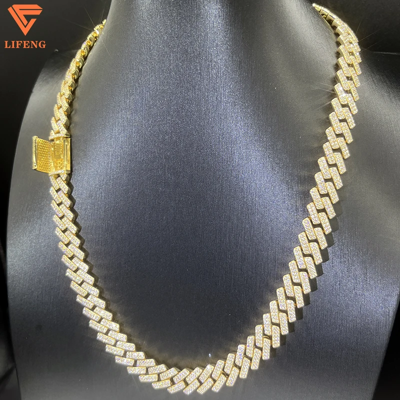 Fashion Jewelry luxury Hip Hop 12MM Gold Plated Cuban Link Chain 925 Sliver Iced Out Moissanite Diamond Necklace For Men