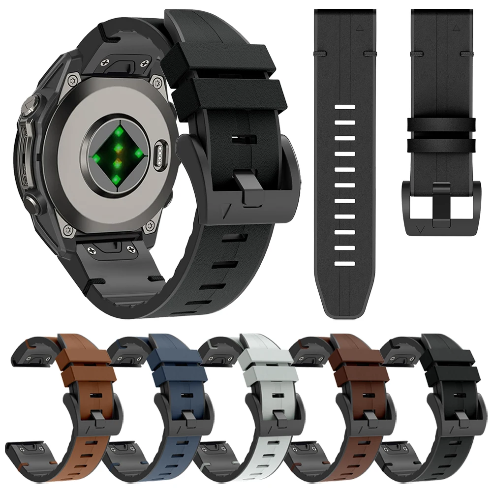 QuickFit 22 mm 26 mm Armband für Garmin Descent G2/Forerunner 970/Fenix 8 7 7X 6 6X 5X Plus/Epix Pro/MARQ Leder-Silikonband
