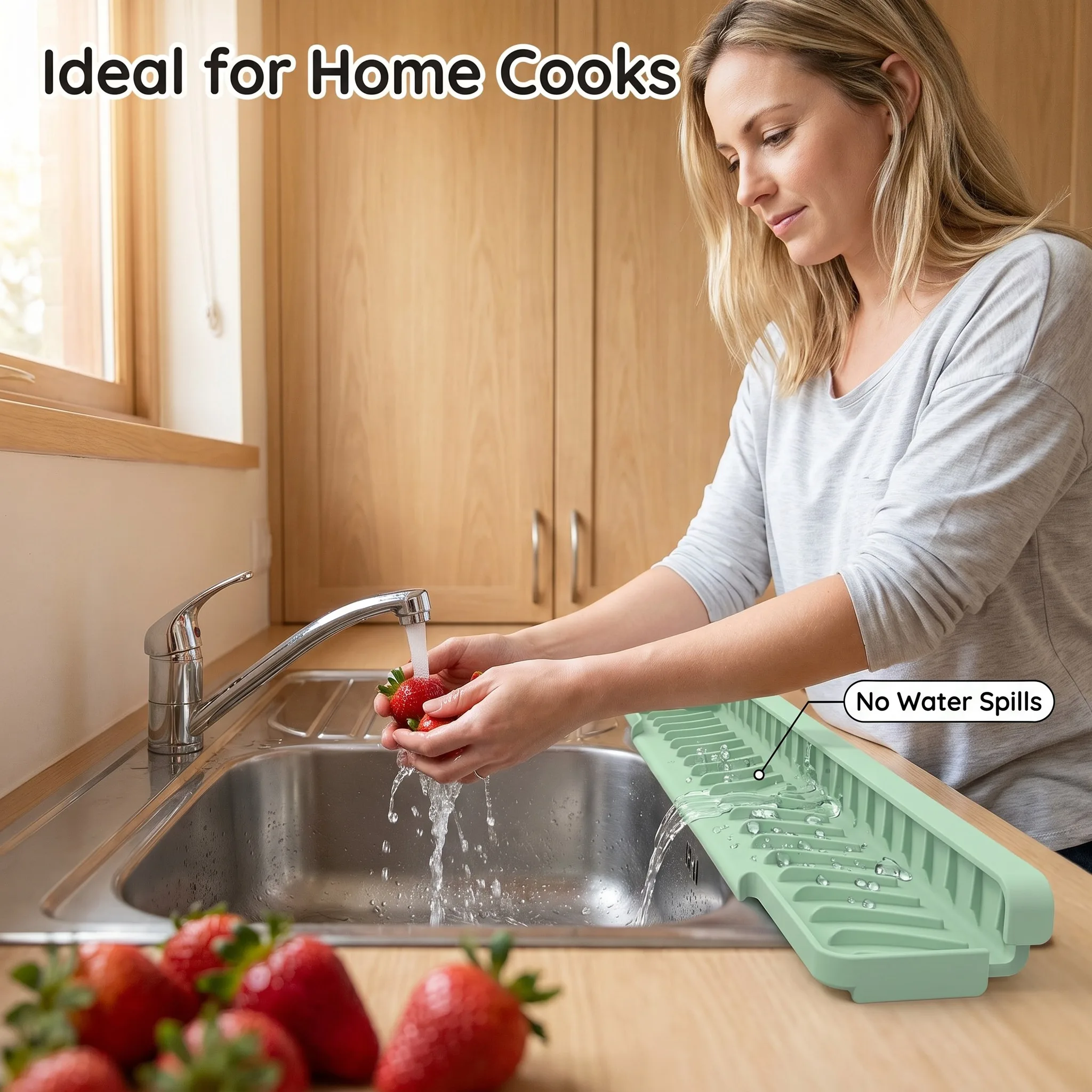 1pc Foldable Silicone Sink Splash Guard Drain Mat, Spill Proof Slope Water Diverter Pad,Ideal for Kitchen and Bathroom Sink Edge