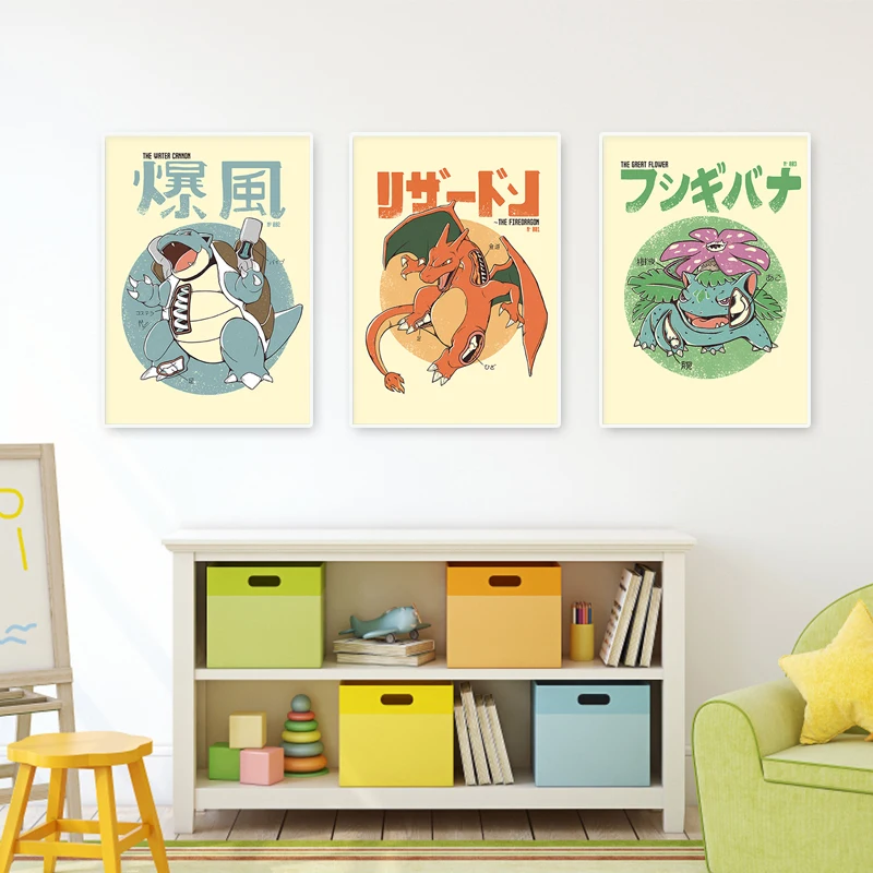 Pokemon Anime Comic Poster Bulbasaur Charizard Squirtle Wall Art Canvas Painting Print Picture Children Room Decor Gift Cuadros