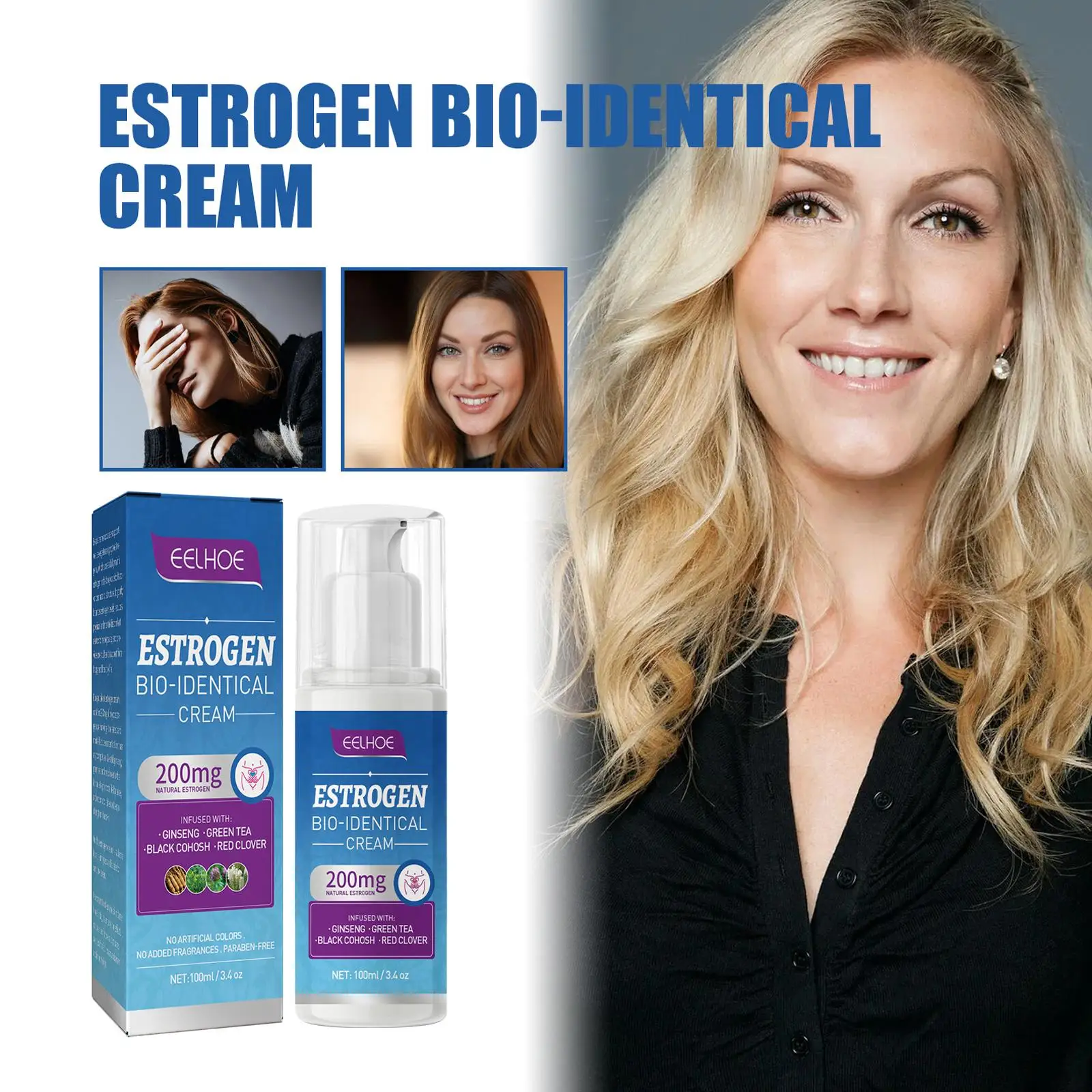 Crema de alivio de estrógeno para mujeres, menopausia, equilibrio de niveles de estimulación, reducción de la fatiga, alivio de Flashes calientes, tratamiento de columpios de humor