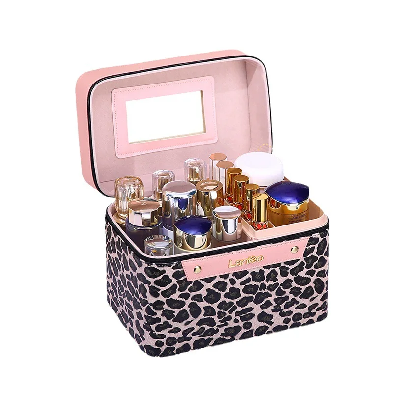 Cosmetic Bag Female Large Capacity Multifunctional 2024 New Ins High Color Value Leopard Print Handheld Cosmetic Case