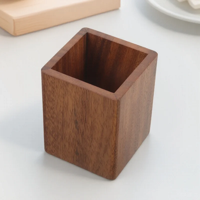 Organizador de brochas de maquillaje de madera, elegante soporte para bolígrafo de escritorio, taza para lápices, almacenamiento de maquillaje compacto, soporte para brochas para escritorio y oficina