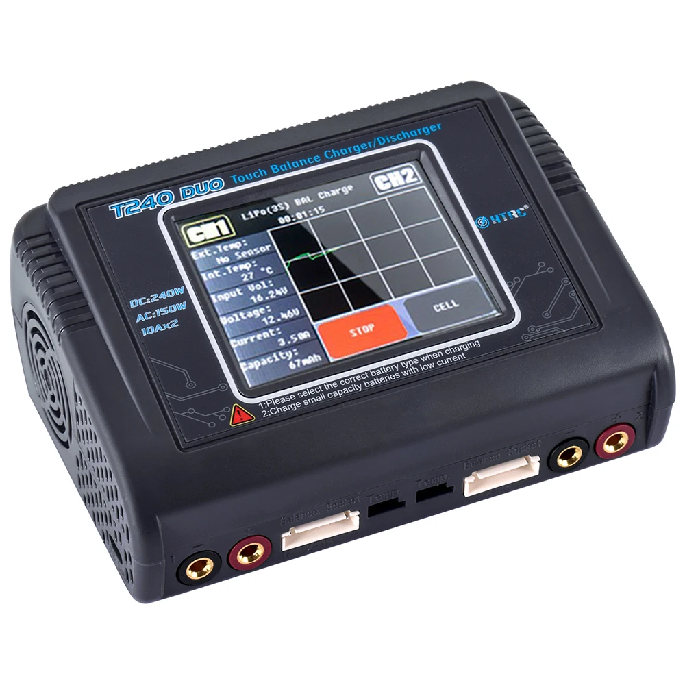 

HTRC T240 Lipo Зарядное устройство AC/DC Dual RC Зарядное устройство Разрядник аккумулятора 1-15s Сенсорный экран для модели автомобиля Игрушечный