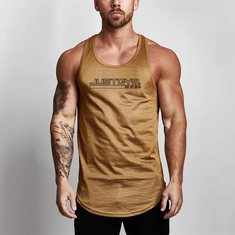 Summer Mesh Running Fitness Vests Men Gym Bodybuilding Tanks Breathable Quick Dry Polyester Muscle Tees Workout Pumping iron Top