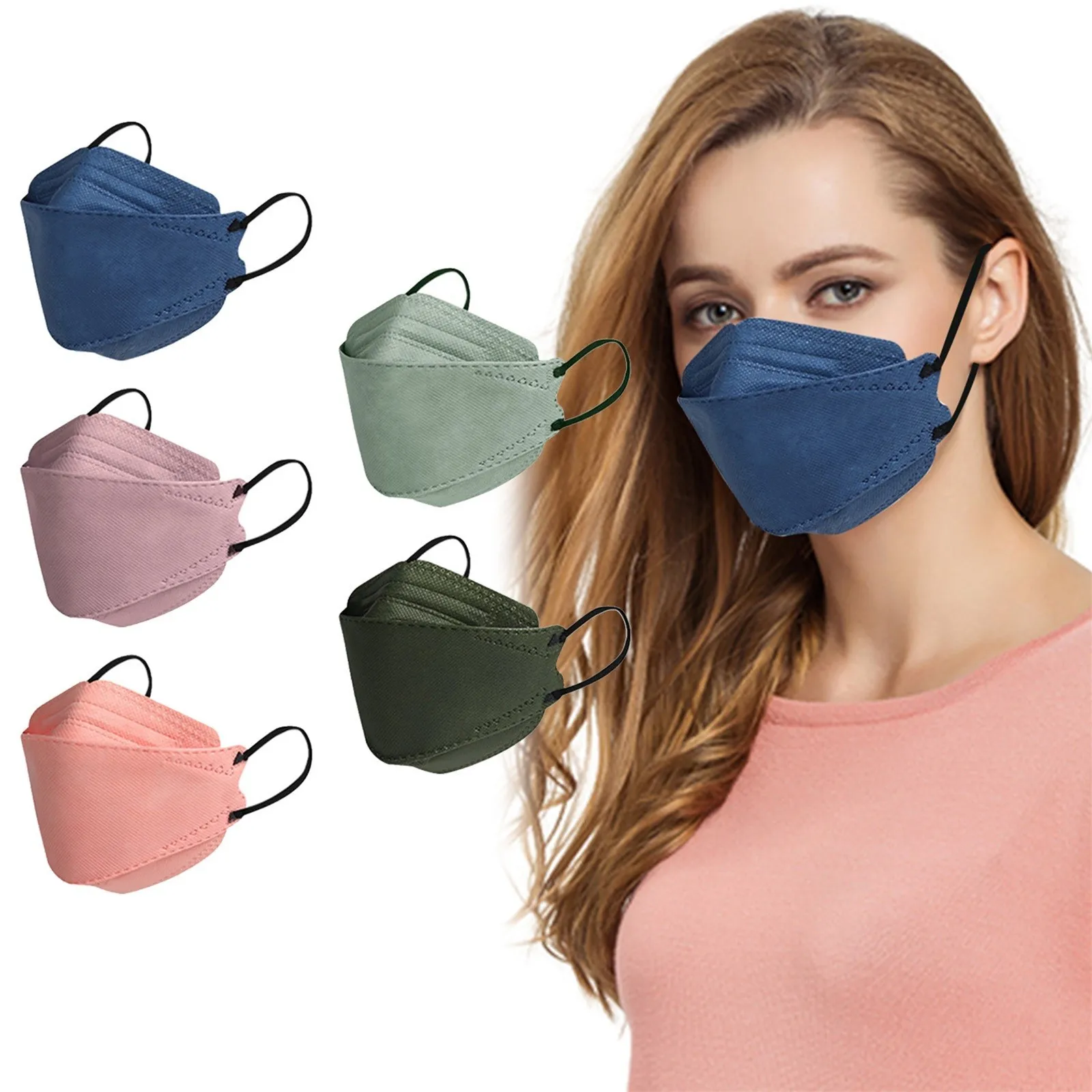 50pcs/Pack Face Mask Fish Type 3d 4-ply Solid Color Disposable Masks Navidad Adult Covers Fashion Mouths