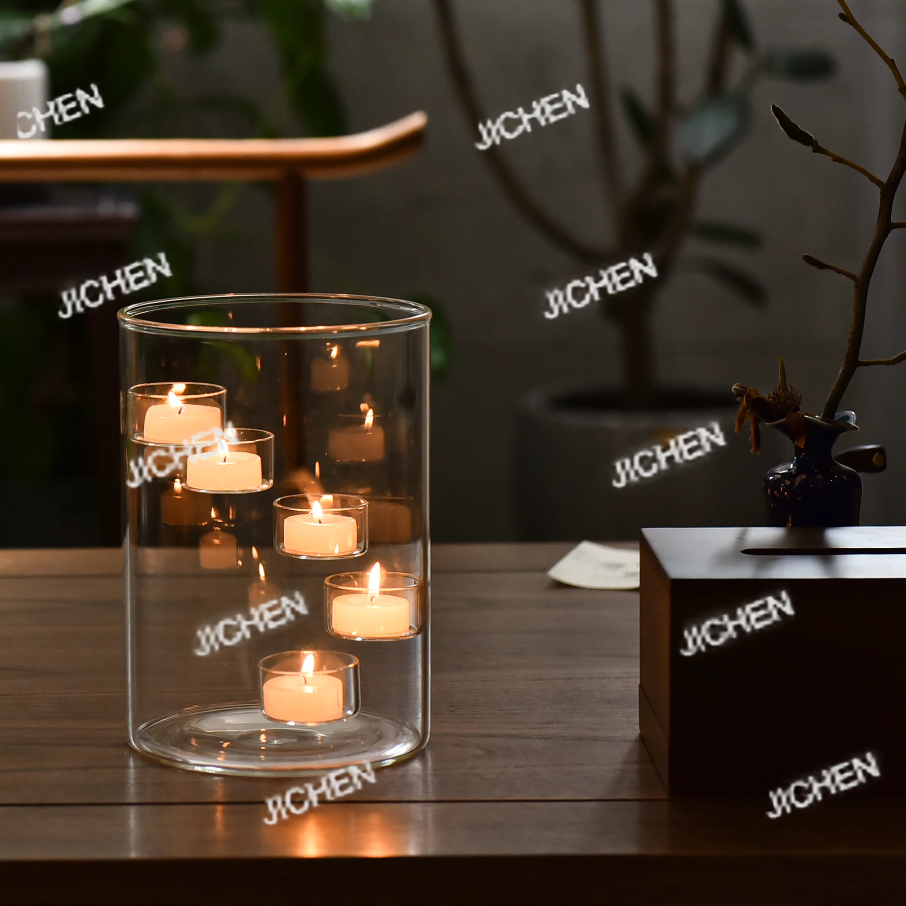 

European large glass candle holder, candlelight dinner decoration ornament, creative rotating candle holder