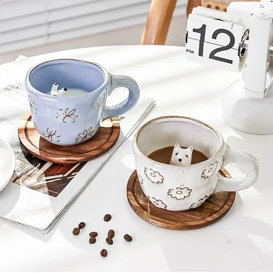 Cartoon 3D Animal Mugs Handmade Snail Cat Dog Daisy Cups Ceramic Kitchen Drinkware Cute Big Coffee Tea Mug Cup Fun Birthday Gift