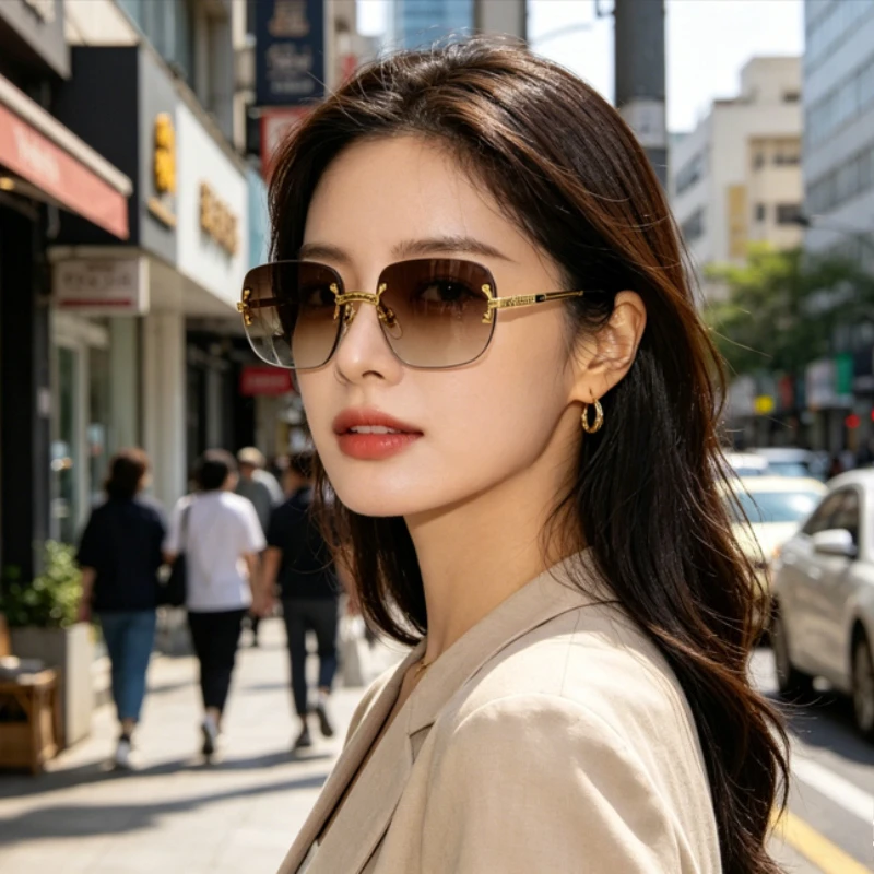 

Квадратные солнцезащитные очки без оправы для женщин, роскошные летние очки для путешествий, модные очки для мужчин, защита от УФ400, очки для вождения, ретро-очки с градиентными линзами