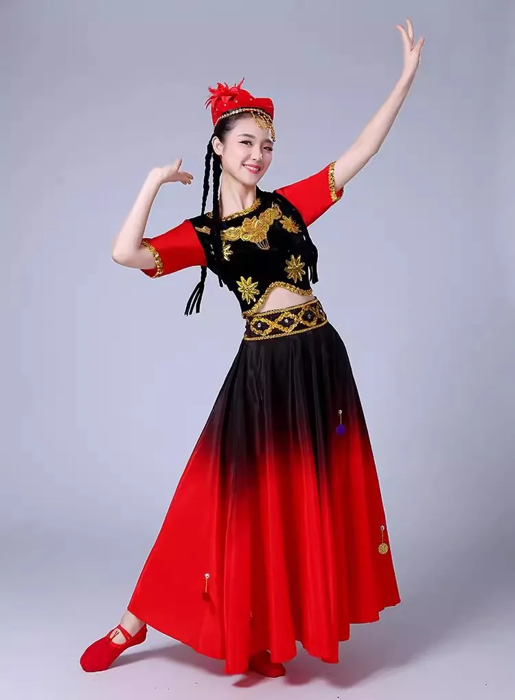 Xinjiang dance costumes Weiwu nationality woman ethnic dancing red costumes female xinjiang dancing clothing chinese folk dance