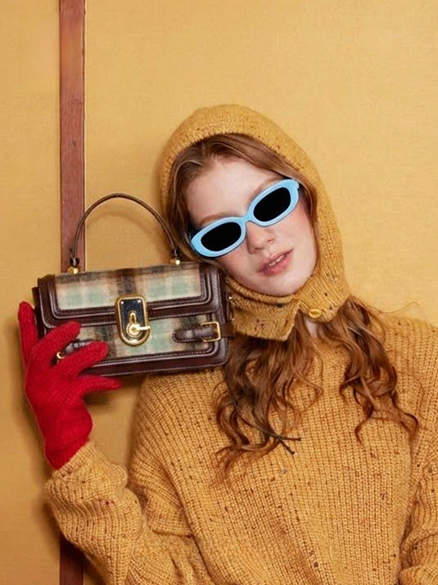 

MuziKai Retro Tweed Patchwork Handbag Casual Crossbody Small Square Bag American Vintage Style Synthetic Leather Interior
