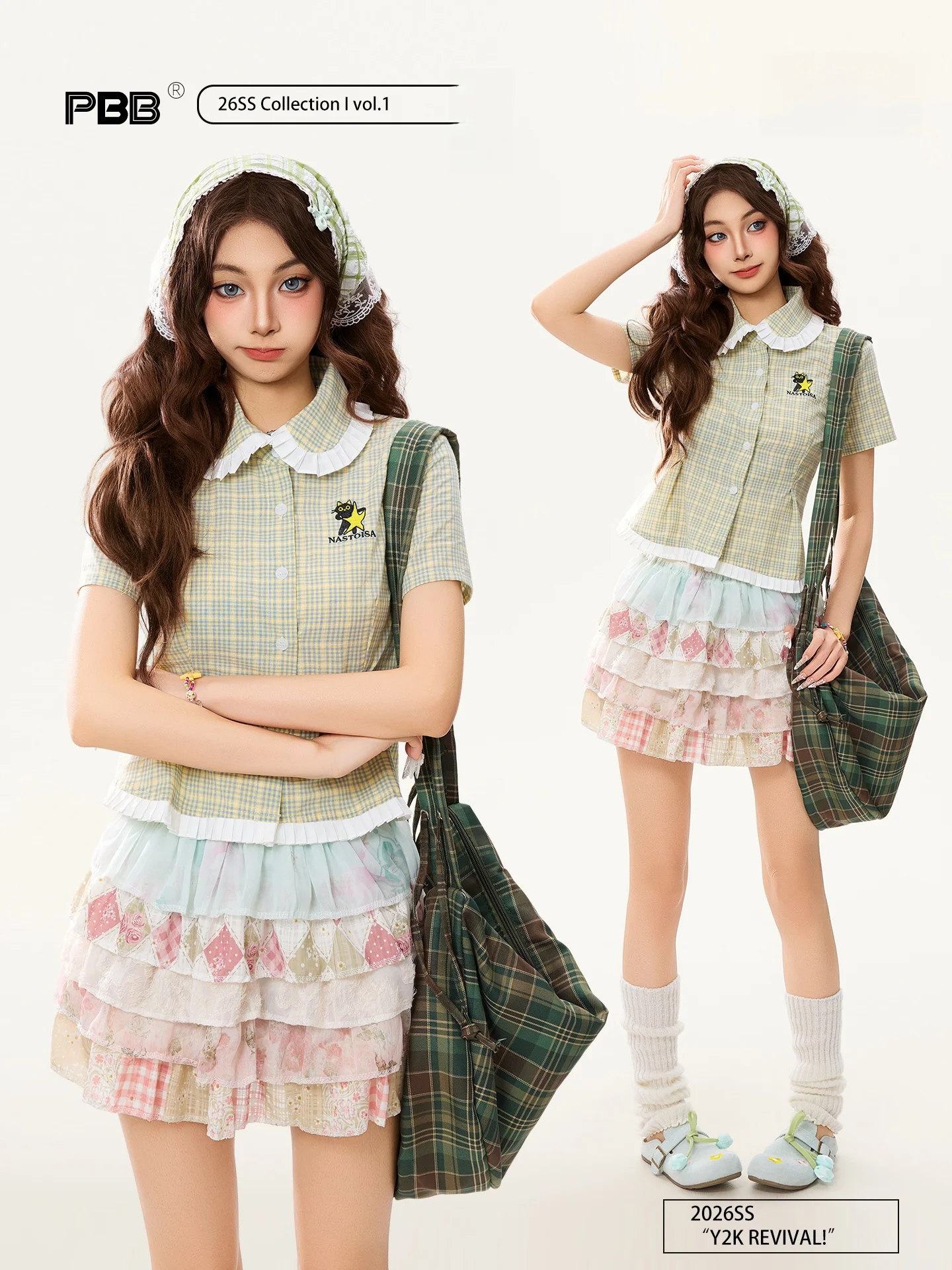 

PBB Sweet Sister Sli Lace Splice Turn-down Collar ort Sve Women's Loose Age-defng Loose irt Casual Sle