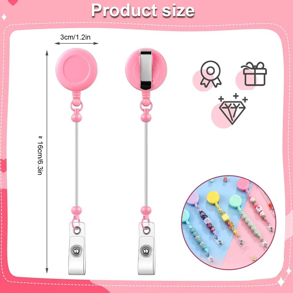 1-3 pçs carretéis de crachá beadable com barra retrátil frisado titular clipes para contas id nome crachá carretéis jóias presente diy para enfermeira
