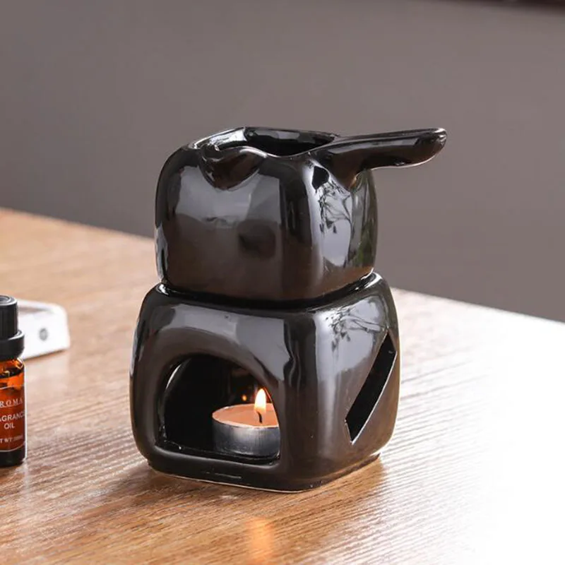 Ceramic Solid White Black Color Aroma Burner Candle Holder Oil Lamp Essential Oil Burner for Spa Indoor Use Home Decor