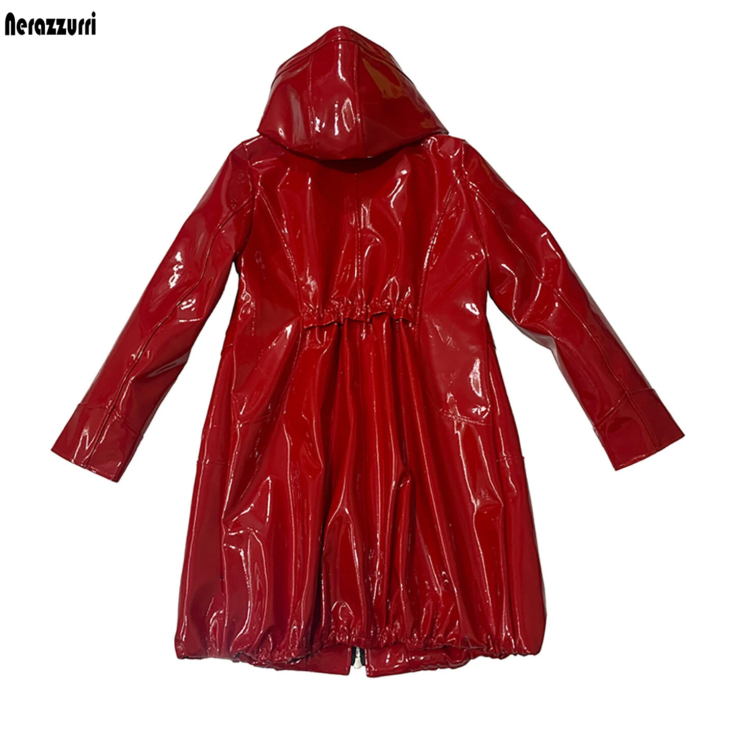 Nerazzurri Autumn Fitted Quilted Warm Hard Waterproof Shiny Reflective Pu Leather Jacket Women with Hood Y2K StreetwearClothes
