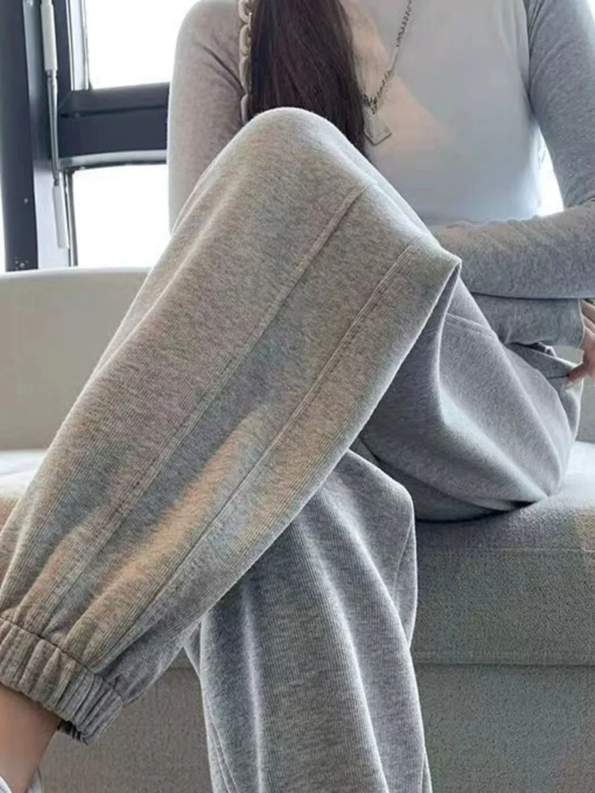 2026 New Women's Sport Pants Thickened Cuffed Casual Harlan Pants Grey Small Size Leisure Long Pants High Waist Pants