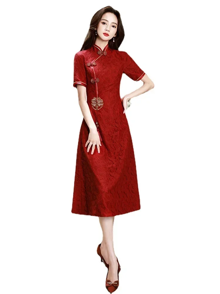 Vestido tradicional chino Qipao para mujer, vestidos Cheongsam modernos rojos, bata Oriental, disfraz de estilo chino para mujer