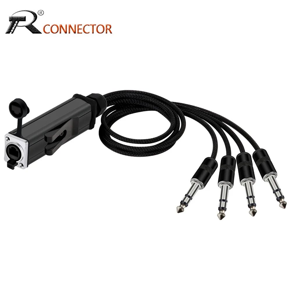 

RJ45 CAT5 to 4 Channel 6.35mm 1/4 Inch TRS Male Jack Audio Musical Instrument Network Signal Audio Cable Extender Splitter