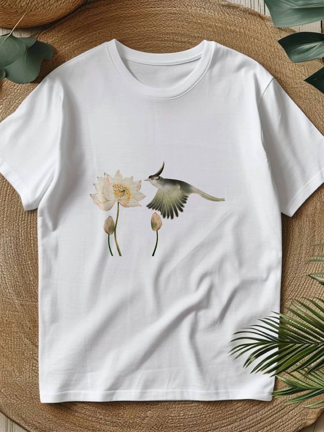

Women's T-shirts Chinese style anime t shirts graphic t shirts Running Casual 100% cotton Bird Flying Near Flowers printed te