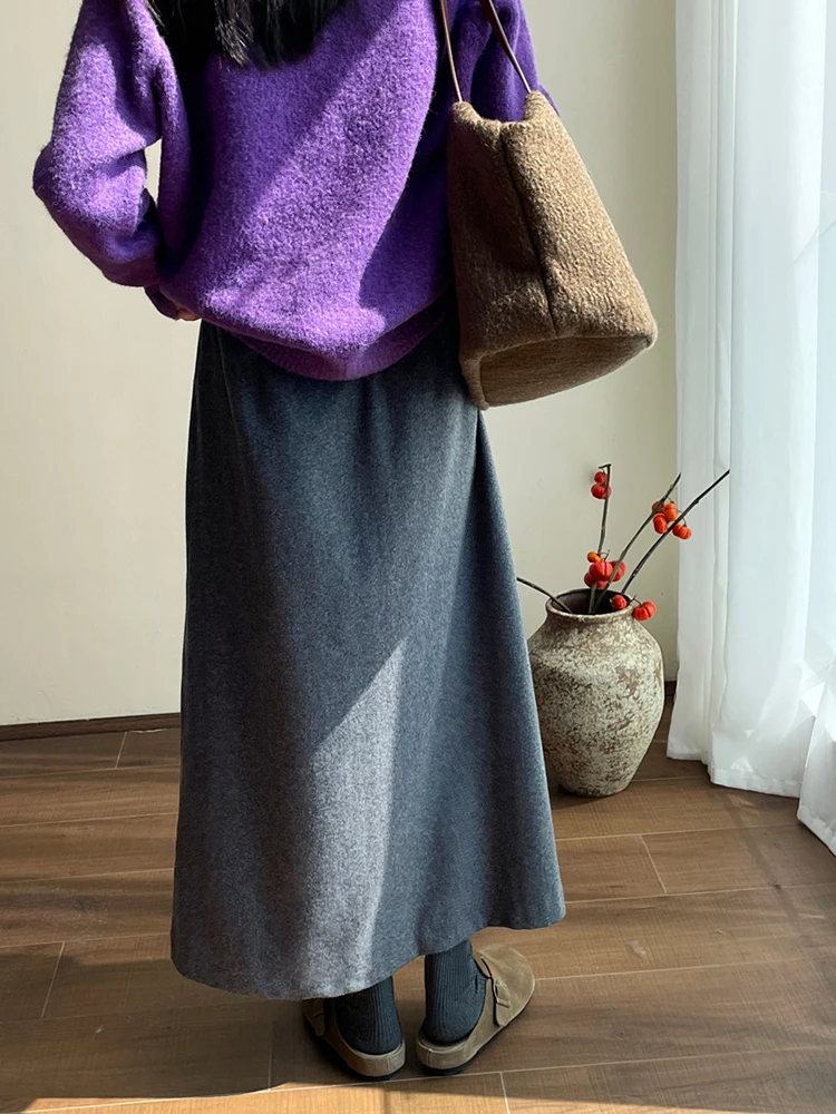 [EAM] High Elastic Waist Gray Coffee Elegant Long Straight Half-body Skirt Women Fashion Tide New Spring Autumn 2024 1DH7898