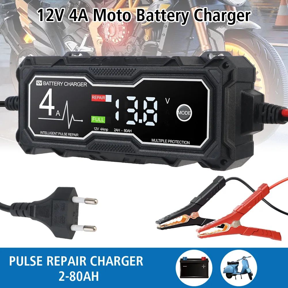 

LCD Display Intelligent Chargers 12V 4A Car Motorcycle Battery Charger Pulse Repair AGM Battery Charger Multiple protection