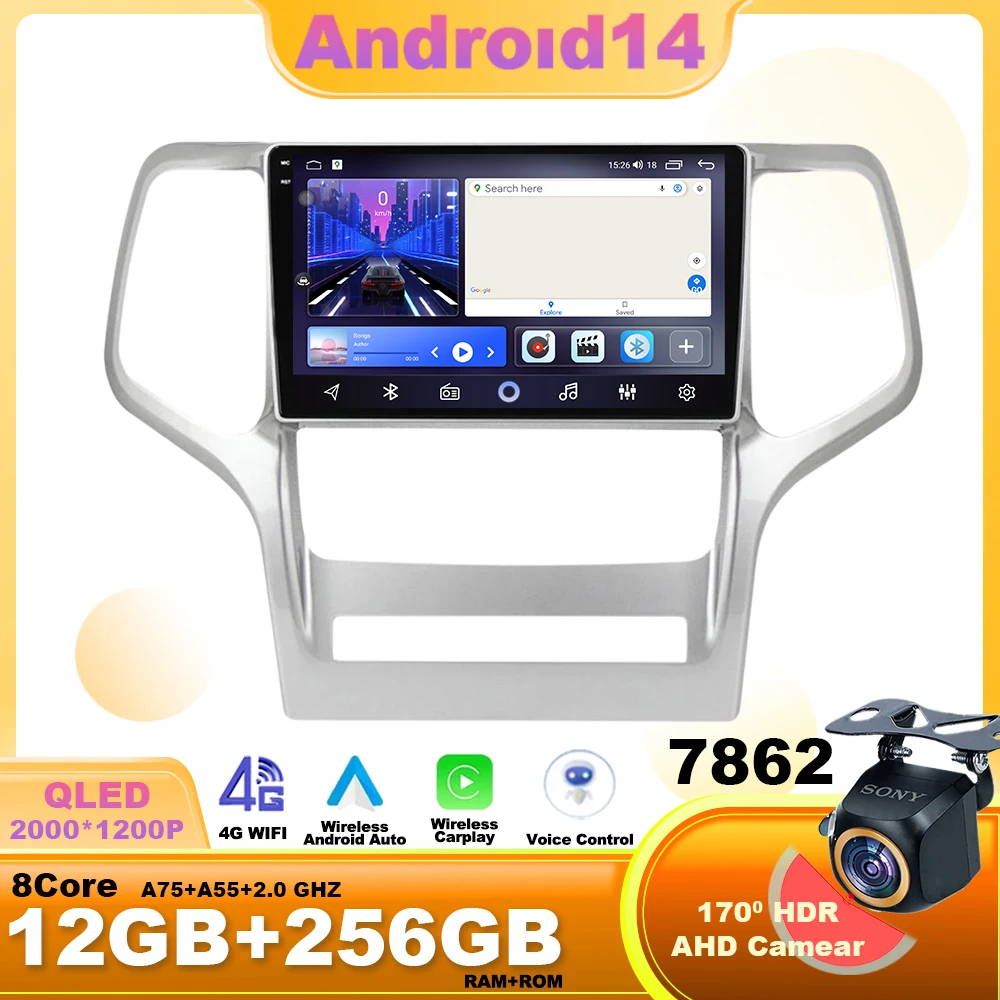 

Android14 For Jeep Grand Cherokee WK2 2010 - 2013 Car Radio Navigation Multimedia Video Player WIFI 4G Wireless Carplay GPS BT