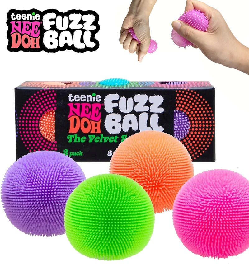 Teenie Needoh Fuzz Ball 3 Pack Mini Squeeze Sensory Ball Toy Maltose Soft Slow Rebound Spiky Relief Toy Portable Design Gift
