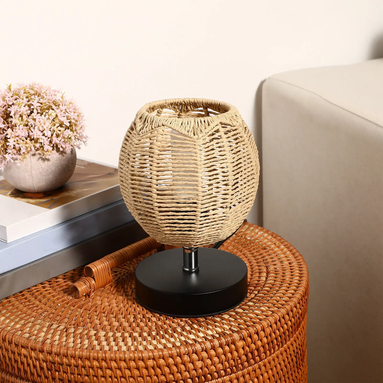 

1Pcs Paper Rope Woven Lampshade Bamboo Style Ceiling Light Shade Pendant Lamp Cover Rustic Chandelier Decoration