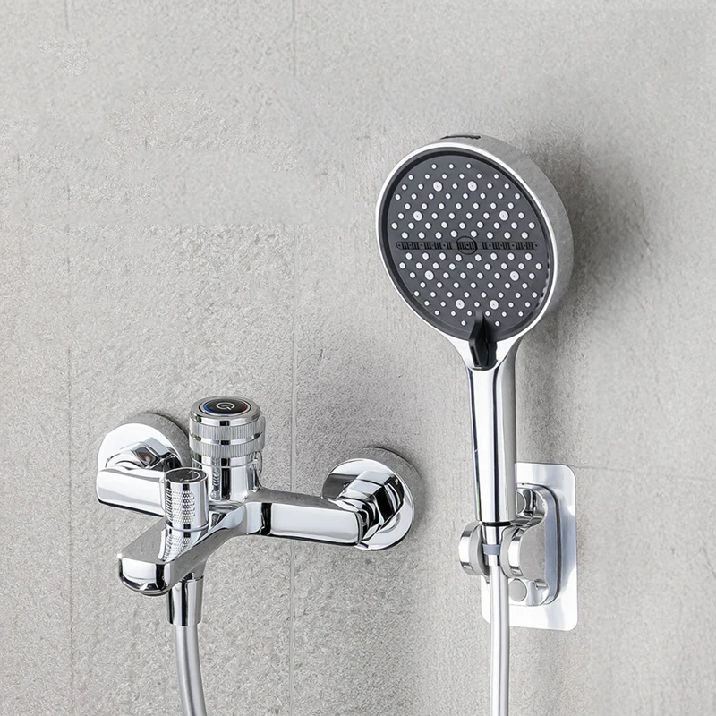 Wall Mounted Bathroom Shower System Set Manual Press Button Switch Tub Spout with Diverter Triple Hot Cold Water Mixing Valve