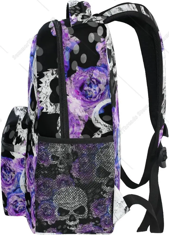 Nuovo termine scolastico Essenziale! Zaino con teschio e rosa viola, stampa in stile gotico, borsa tagliente per i fan della moda scura