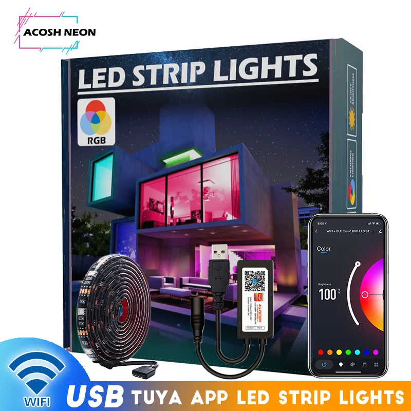 

New TUYA 5V Rgb LED Strip Lights Ligting with APP Control usb power waterproof smd 5050 tv led strip 3M 4M 5M wifi night lights