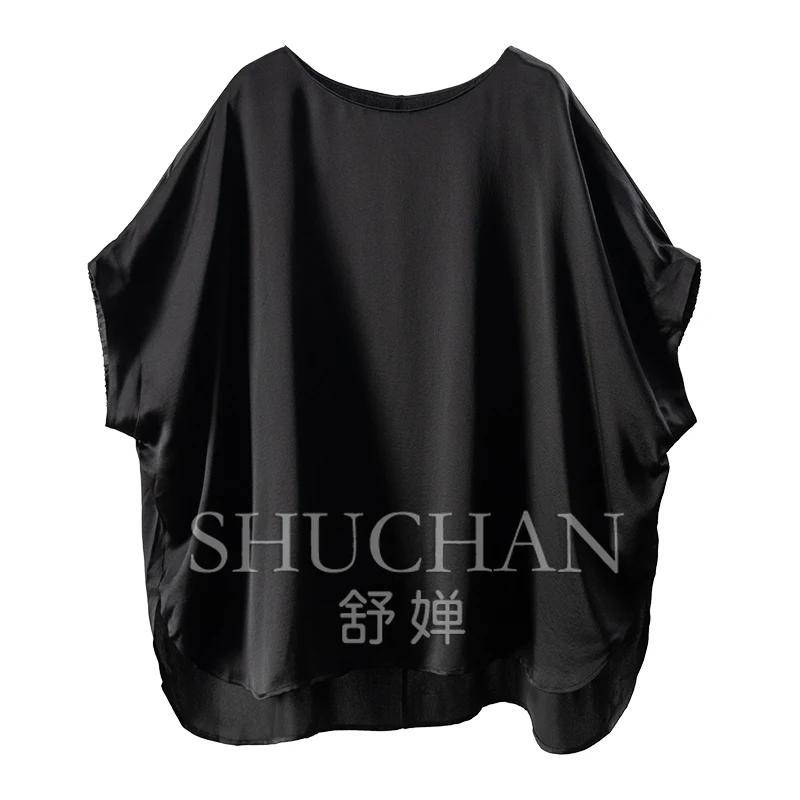 100% Natural Silk Twisted Satin Loose Bat Sleeve Blouse Women 45A7 Oversized  Blusa Feminina Ladies Tops