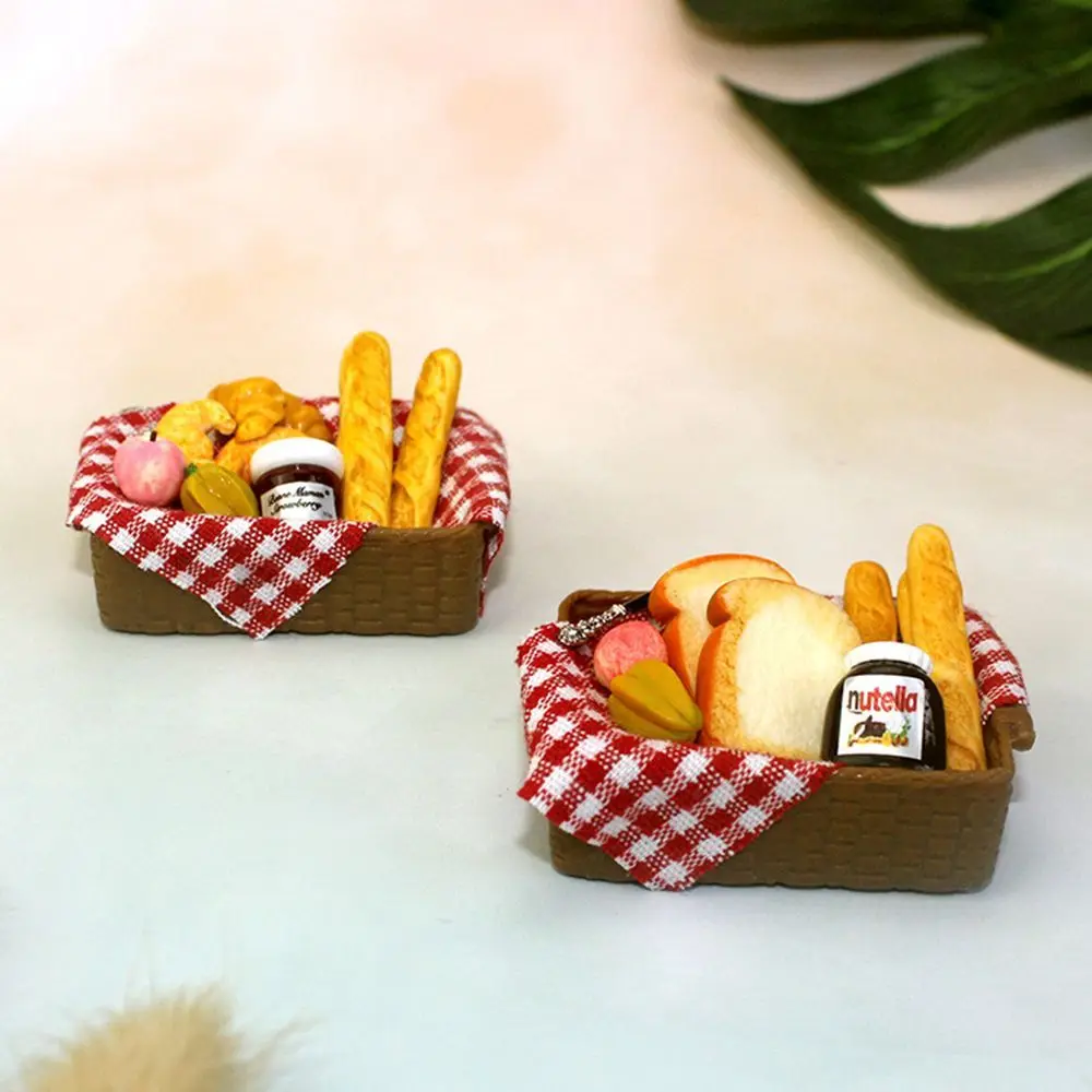 

Scale Doll House Ornament Milk Jam Miniature Bread Basket Kitchen Tool Model Dollhouse Accessories Simulation Food Toys