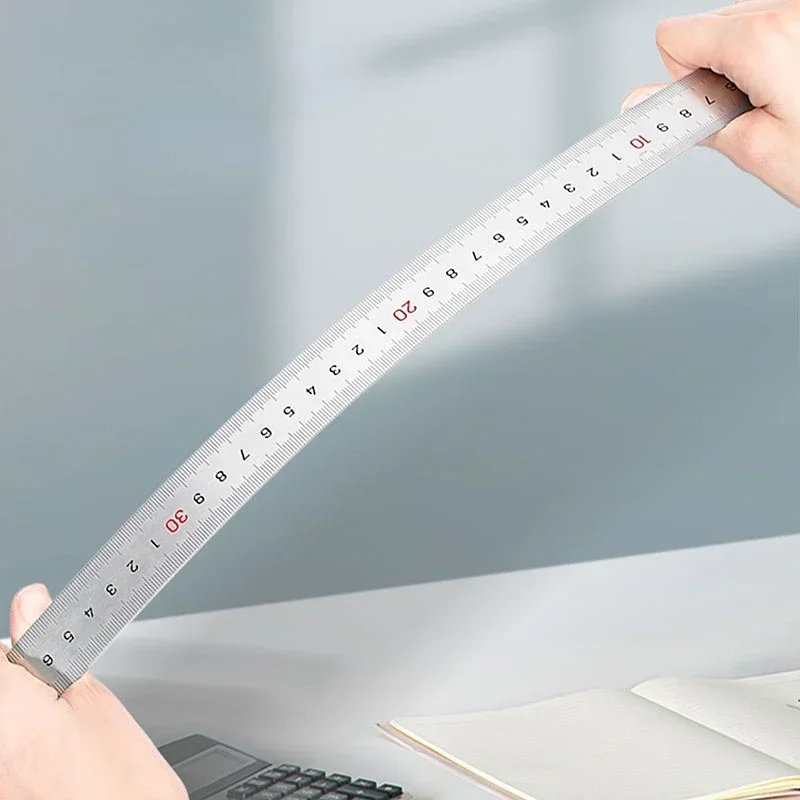 DELI 1 Pcs Stainless Steel Straight Ruler Precision 15-50CM Flat Thick Metal Measuring Scale Tools Multifunction Office Supplies