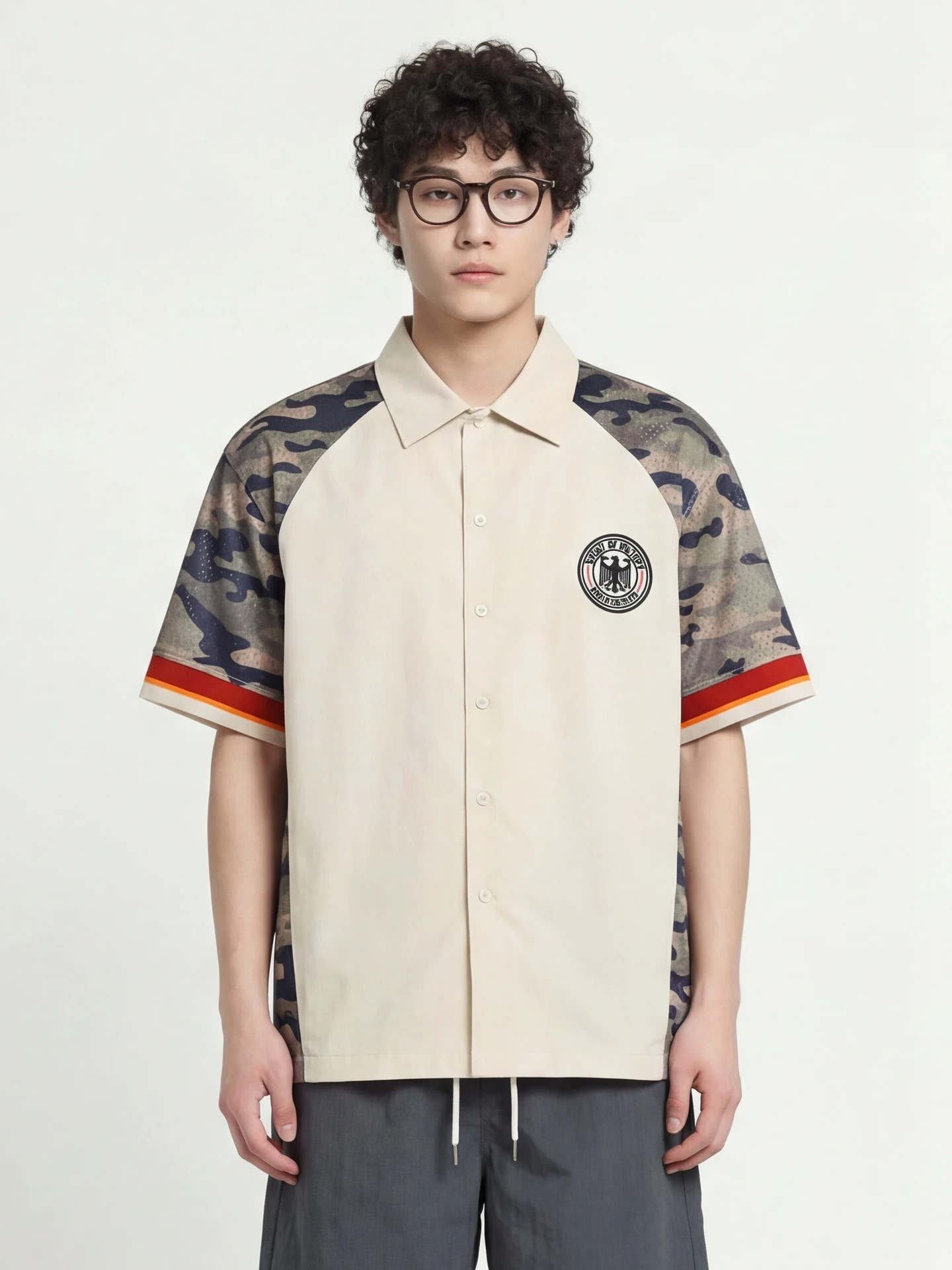 

Loose Fit Camouflage ort Sve irt from German Sle Casual Summer Top oulder Insert Design Splice Loose irt